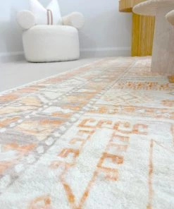 Miss Amara All Rugs Natalya Orange And Cream Transitional Washable Rug
