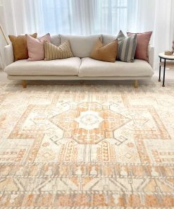 Miss Amara All Rugs Natalya Orange And Cream Transitional Washable Rug