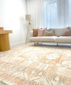 Miss Amara All Rugs Natalya Orange And Cream Transitional Washable Rug