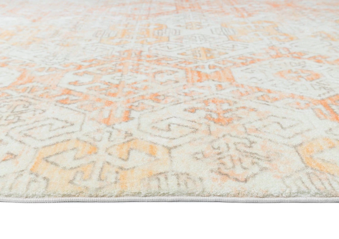 Miss Amara Neride Orange And Cream Tribal Washable Runner Rug