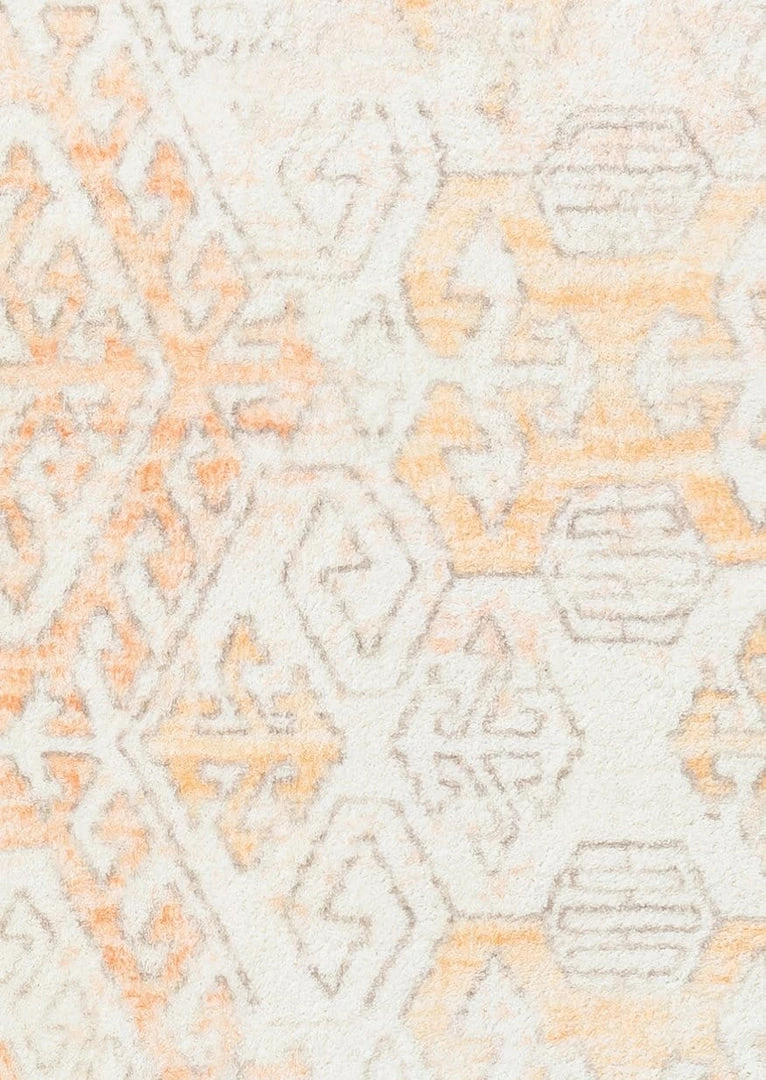 Miss Amara Neride Orange And Cream Tribal Washable Runner Rug
