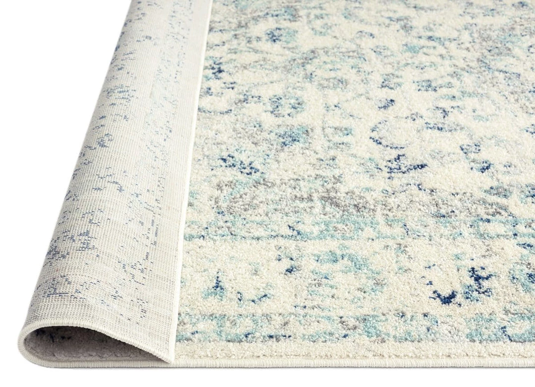 Miss Amara Noor Blue And Ivory Traditional Distressed Rug