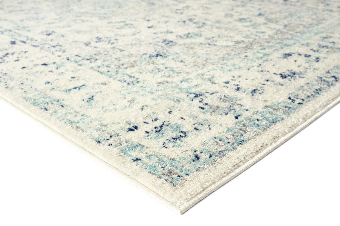 Miss Amara Noor Blue And Ivory Traditional Distressed Rug