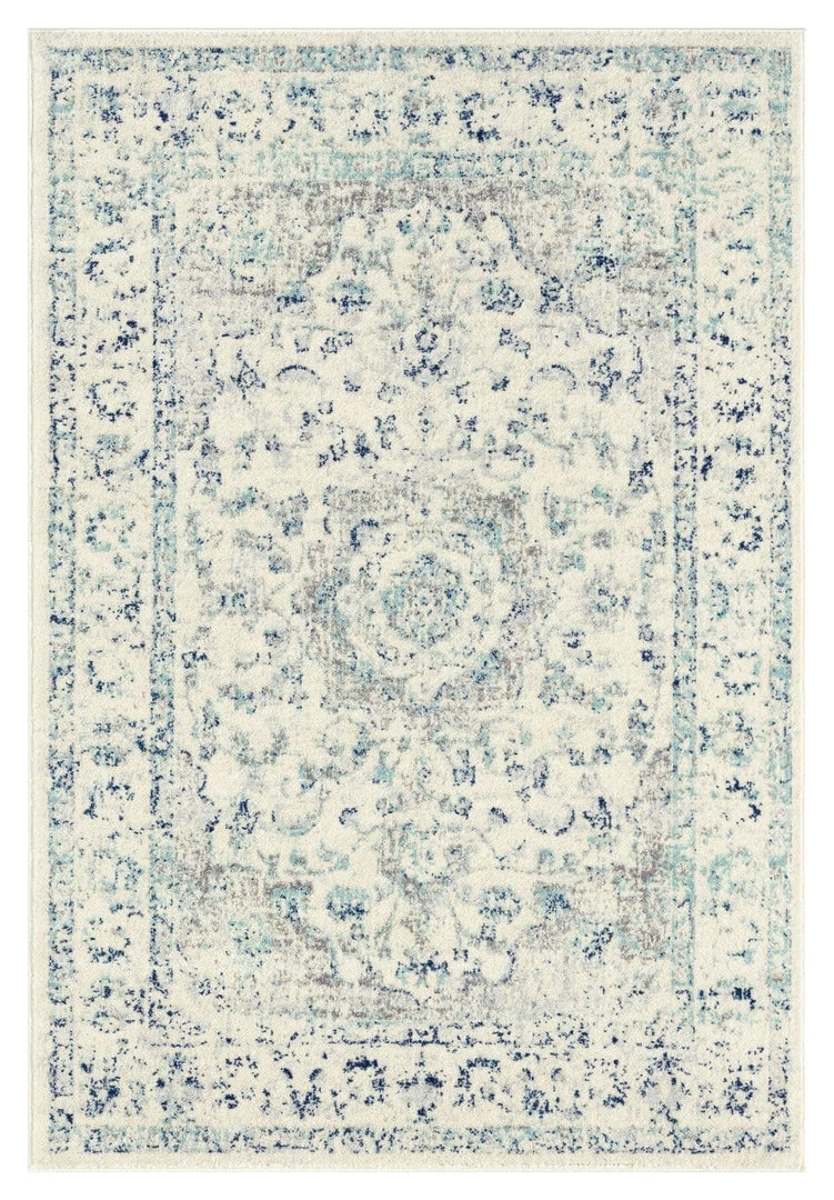 Miss Amara Noor Blue And Ivory Traditional Distressed Rug