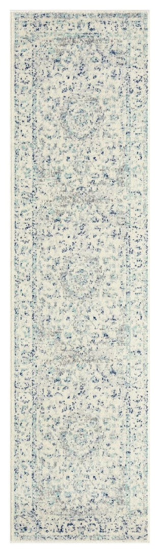Miss Amara Noor Blue And Ivory Traditional Distressed Runner Rug