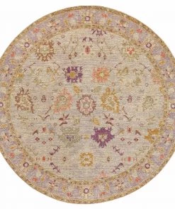 Miss Amara All Rugs Olivia Boho Beige Purple And Coral Round Rug