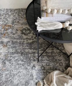 Miss Amara All Rugs Ophelia Stone Grey Traditional Distressed Medallion Rug