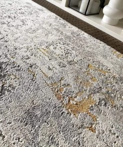 Miss Amara All Rugs Ophelia Stone Grey Traditional Distressed Medallion Rug