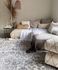 Miss Amara All Rugs Ophelia Stone Grey Traditional Distressed Medallion Rug