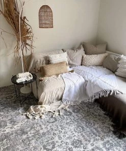 Miss Amara All Rugs Ophelia Stone Grey Traditional Distressed Medallion Rug