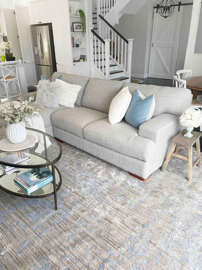 Miss Amara Pilar Grey Ivory And Blue Traditional Floral Rug All Rugs