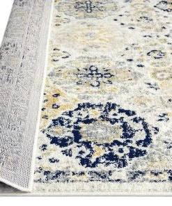 Miss Amara All Rugs Priscilla Yellow And Navy Blue Floral Transitional Rug