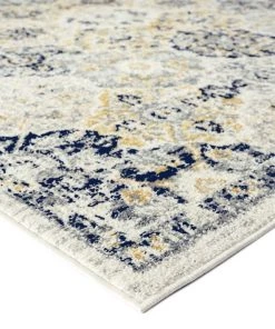 Miss Amara Priscilla Yellow And Navy Blue Floral Transitional Runner Rug All Rugs