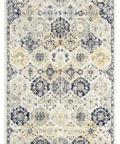 Miss Amara All Rugs Priscilla Yellow And Navy Blue Floral Transitional Rug