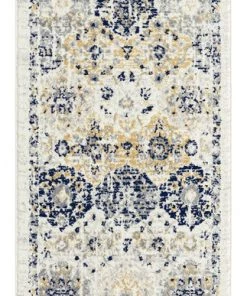 Miss Amara Priscilla Yellow And Navy Blue Floral Transitional Runner Rug All Rugs