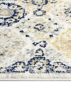 Miss Amara Priscilla Yellow And Navy Blue Floral Transitional Runner Rug All Rugs
