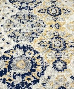 Miss Amara All Rugs Priscilla Yellow And Navy Blue Floral Transitional Rug