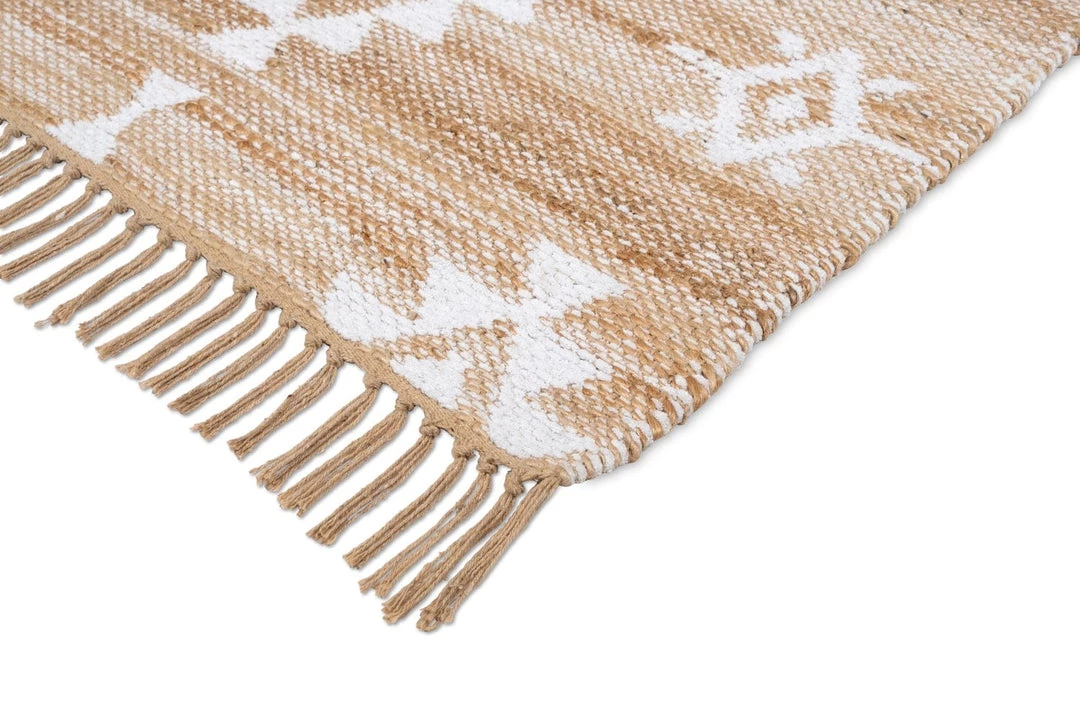 Miss Amara Quincy White And Natural Tribal Reversible Jute Runner Rug