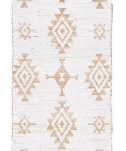 Miss Amara Quincy White And Natural Tribal Reversible Jute Runner Rug