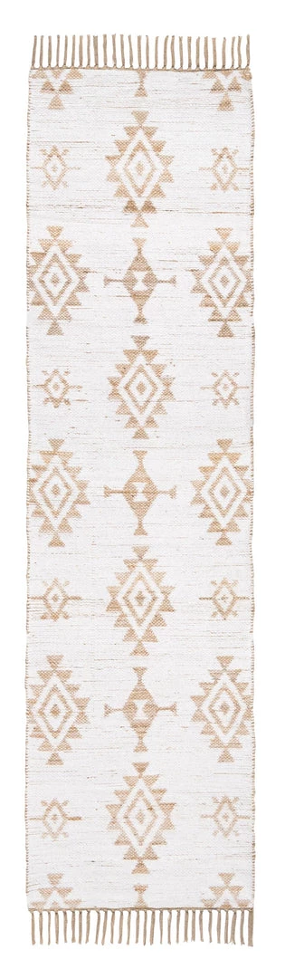 Miss Amara Quincy White And Natural Tribal Reversible Jute Runner Rug