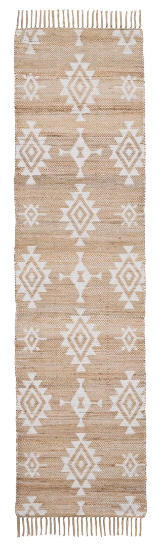 Miss Amara Quincy White And Natural Tribal Reversible Jute Runner Rug