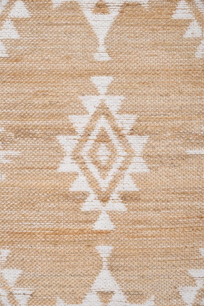 Miss Amara Quincy White And Natural Tribal Reversible Jute Runner Rug