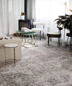 Miss Amara All Rugs Raina Charcoal Grey And Ivory Traditional Distressed Rug