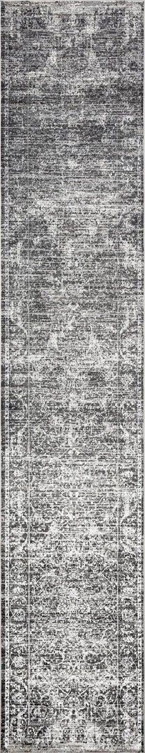 Miss Amara Raina Charcoal Grey And Ivory Traditional Distressed Runner Rug All Rugs
