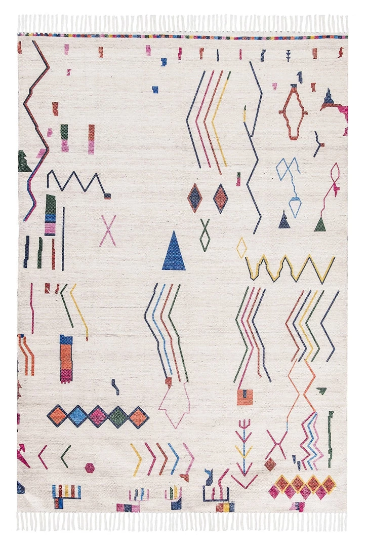 Miss Amara Remi Ivory Multi-Colour Abstract Tribal PET Rug All Rugs