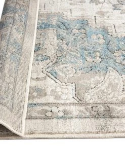 Miss Amara Rhona Blue And Grey Distressed Floral Runner Rug