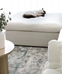 Miss Amara All Rugs Rhona Blue And Grey Distressed Floral Rug