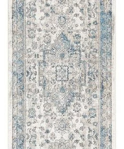 Miss Amara Rhona Blue And Grey Distressed Floral Runner Rug