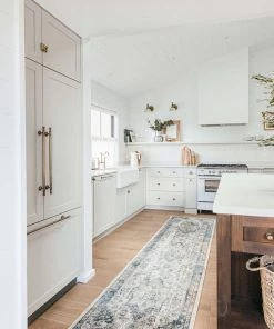 Miss Amara Rhona Blue And Grey Distressed Floral Runner Rug