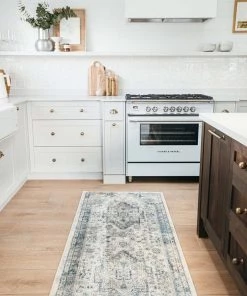 Miss Amara Rhona Blue And Grey Distressed Floral Runner Rug