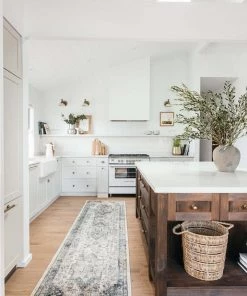 Miss Amara Rhona Blue And Grey Distressed Floral Runner Rug