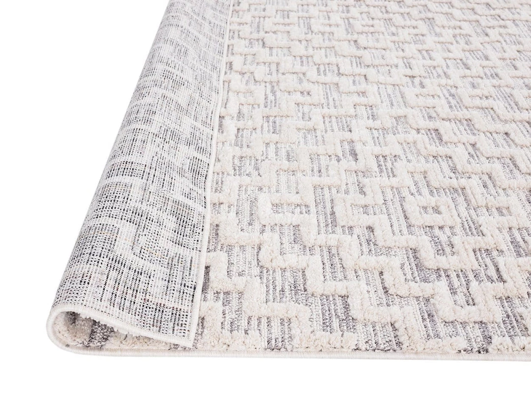 Miss Amara Sarita Ivory And Grey Geometric Textured Runner Rug All Rugs