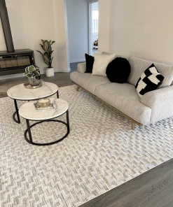 Miss Amara All Rugs Sarita Ivory And Grey Geometric Textured Rug
