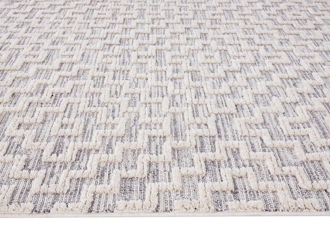 Miss Amara Sarita Ivory And Grey Geometric Textured Runner Rug All Rugs