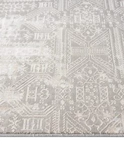 Miss Amara Satine Grey And Ivory Distressed Floral Tribal Runner Rug All Rugs