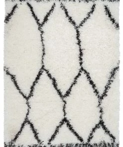 Miss Amara Selena Ivory And Charcoal Grey Tribal Shag Indoor Mat All Rugs