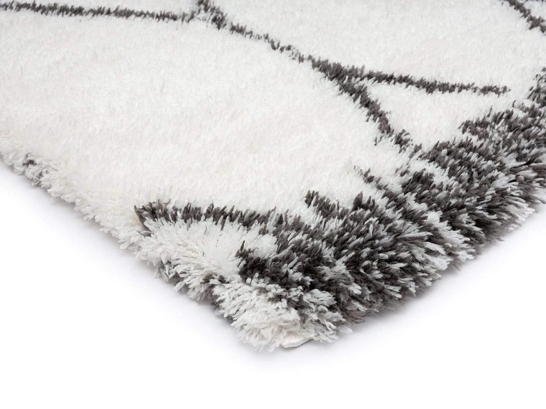 Miss Amara Selena Ivory And Charcoal Grey Tribal Shag Rug