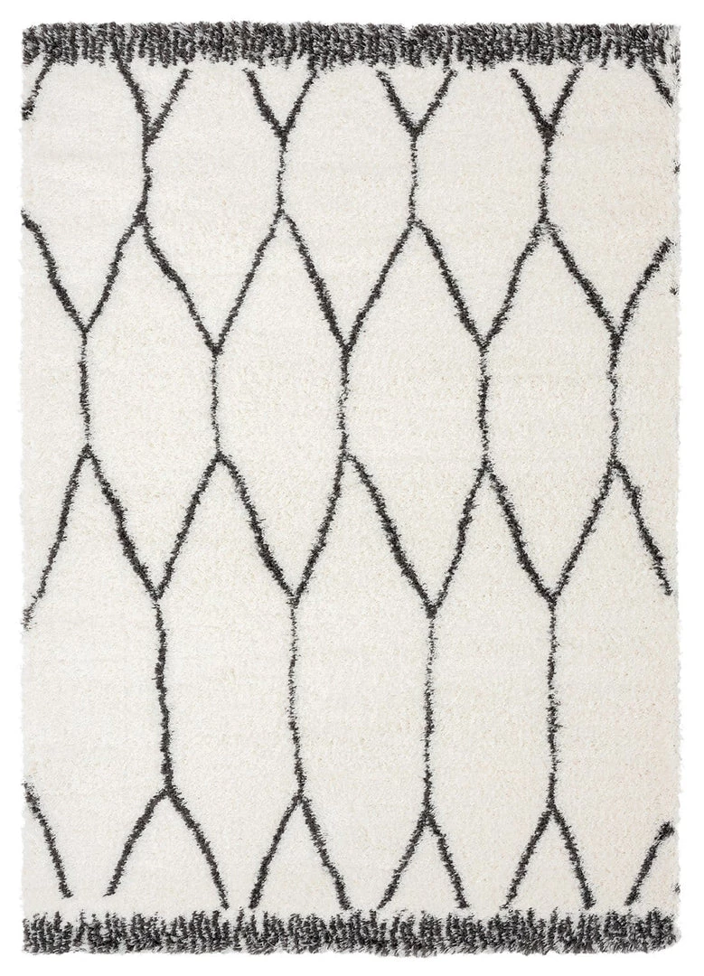 Miss Amara Selena Ivory And Charcoal Grey Tribal Shag Rug