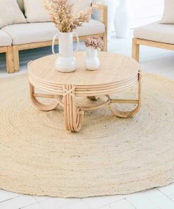 Miss Amara Sete Bleached Hand-Braided Round Jute Rug All Rugs