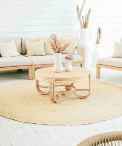 Miss Amara Sete Bleached Hand-Braided Round Jute Rug All Rugs