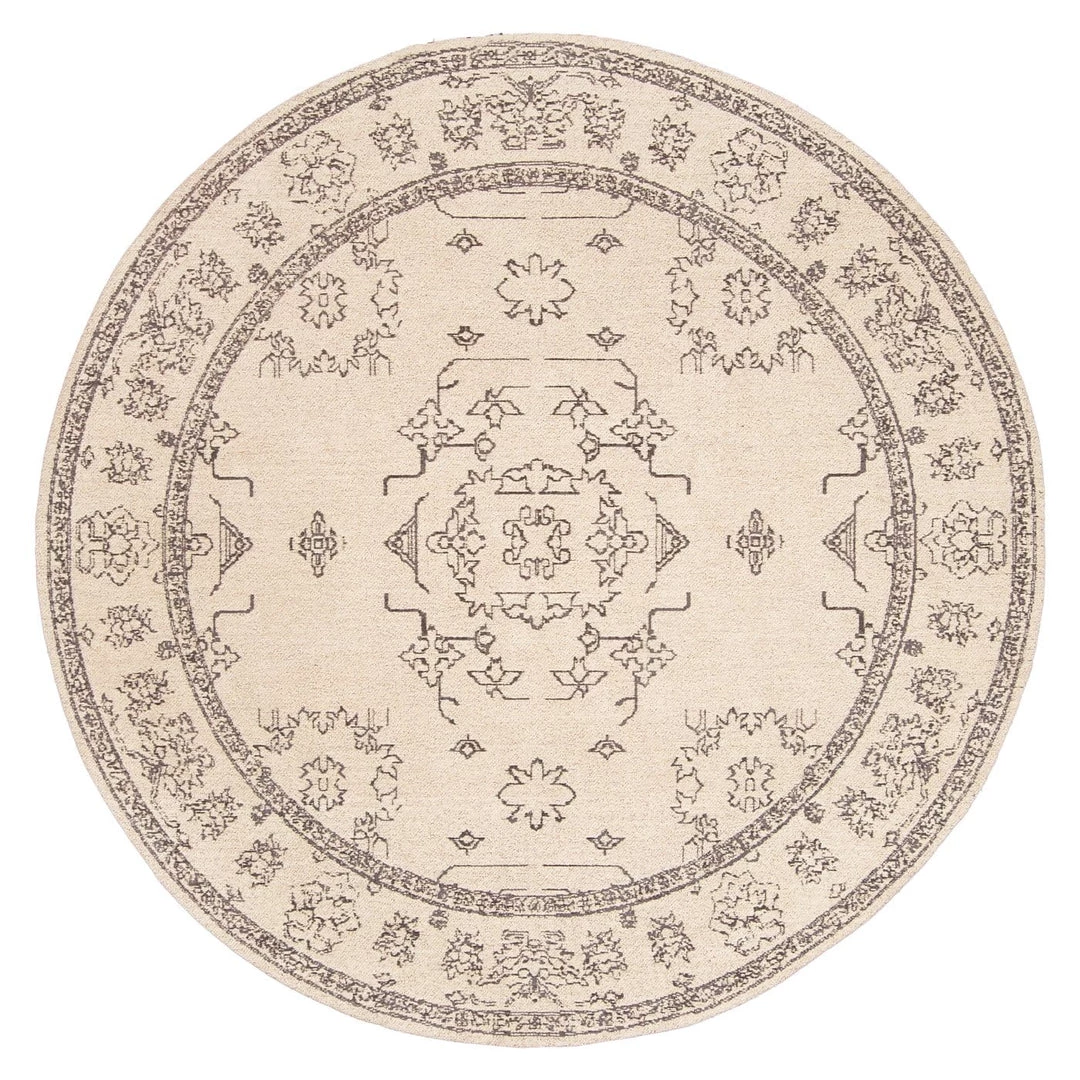 Miss Amara Sienna Beige And Black Scandi Print Round Rug
