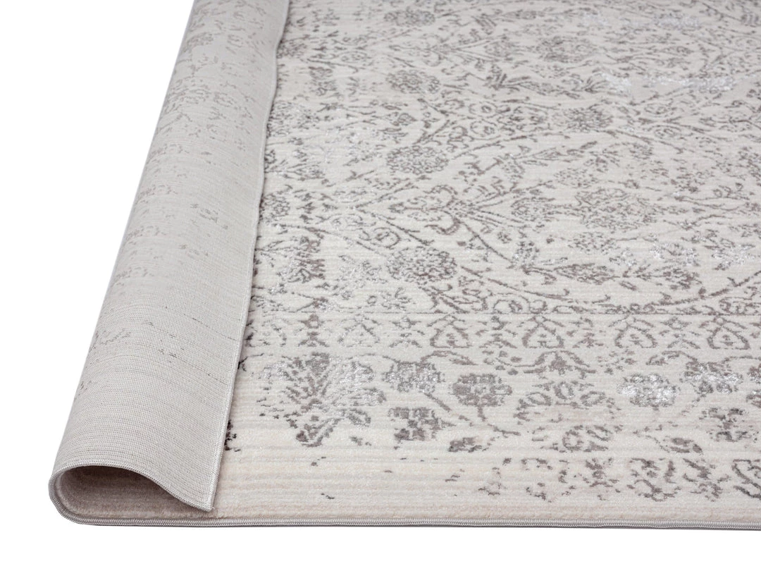 Miss Amara Simran Cream Brown And Silver Traditional Floral Runner Rug