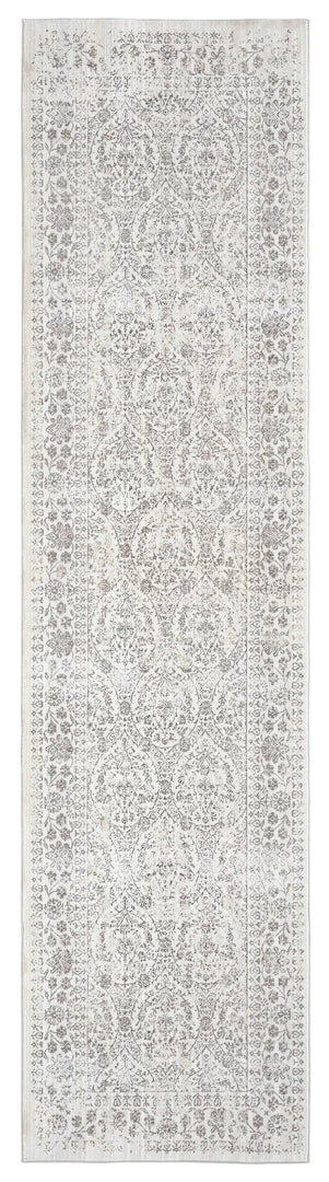 Miss Amara Simran Cream Brown And Silver Traditional Floral Runner Rug