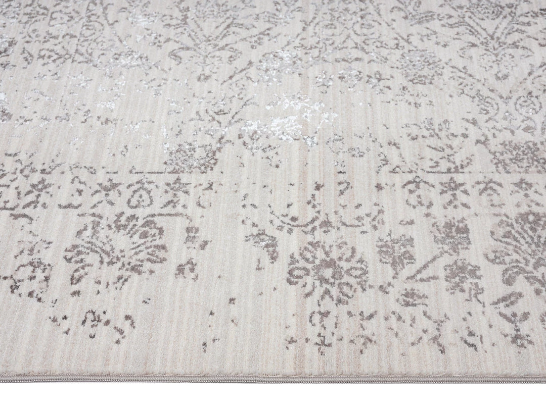 Miss Amara Simran Cream Brown And Silver Traditional Floral Runner Rug