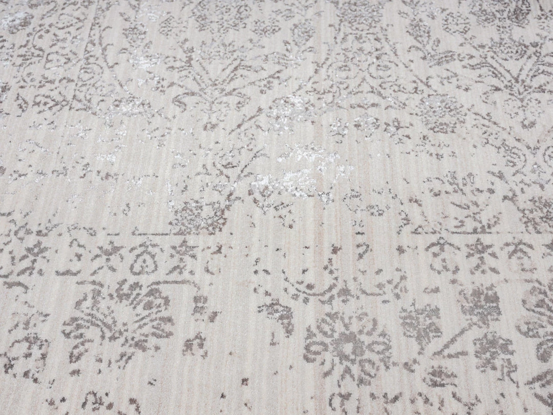 Miss Amara All Rugs Simran Cream Brown And Silver Traditional Floral Rug