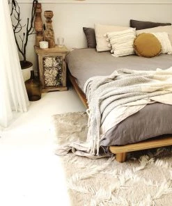 Miss Amara Simrika Cream And Ivory Berber Wool Shag Rug All Rugs